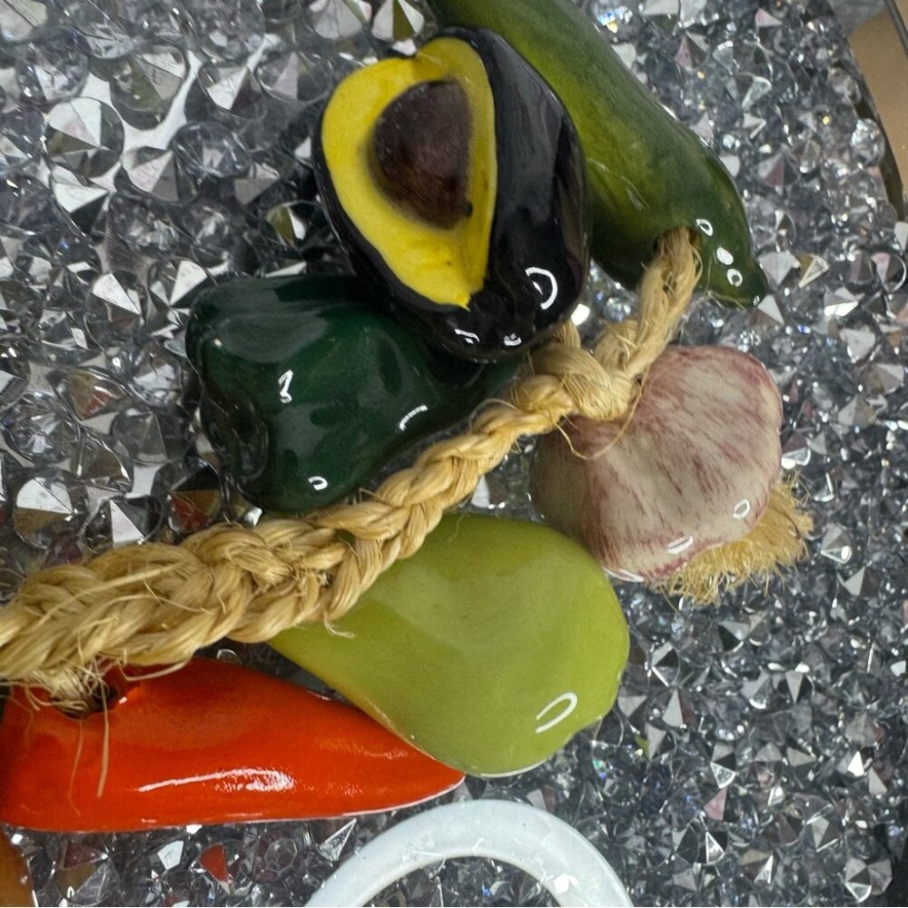 Multicoloured Ceramic Vegetable String rope hanging decor kitchen Mexican cute - Picture 6 of 8